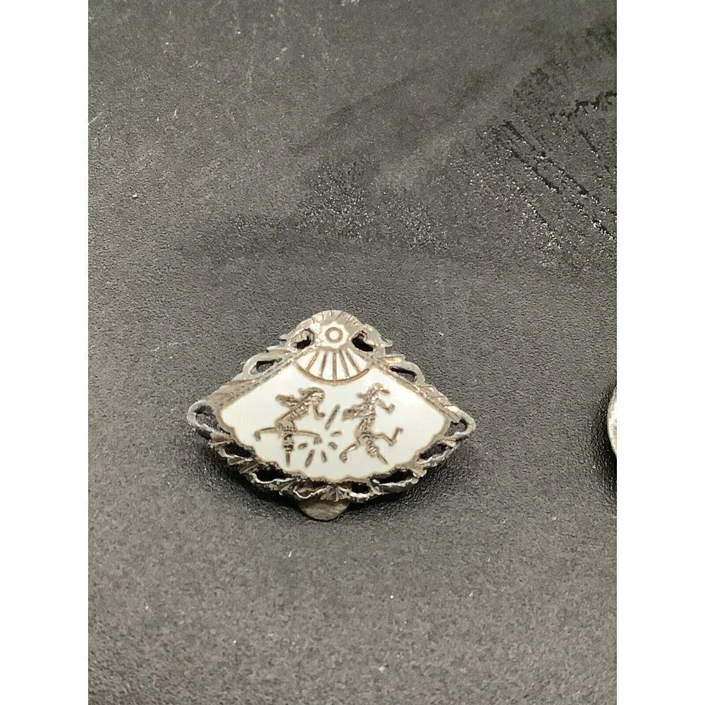VTG Earrings & Clip Siam Sterling Silver White Mermaid Clip-On Niello C. 40’s